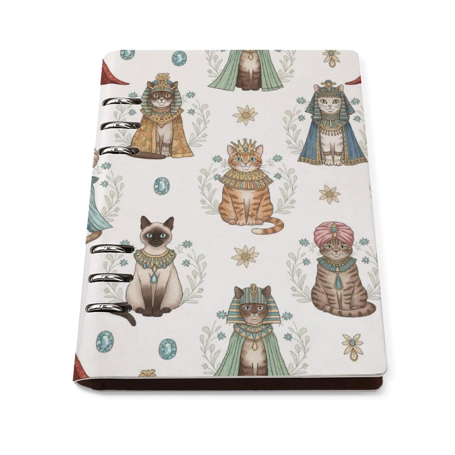 GemGam Notebook Hardcover Spiral A5 Egyptian Cats Royal 6 Ring Binder Refillable 90 Pages PU Leather Waterproof Ruled for Work Office Business Travel