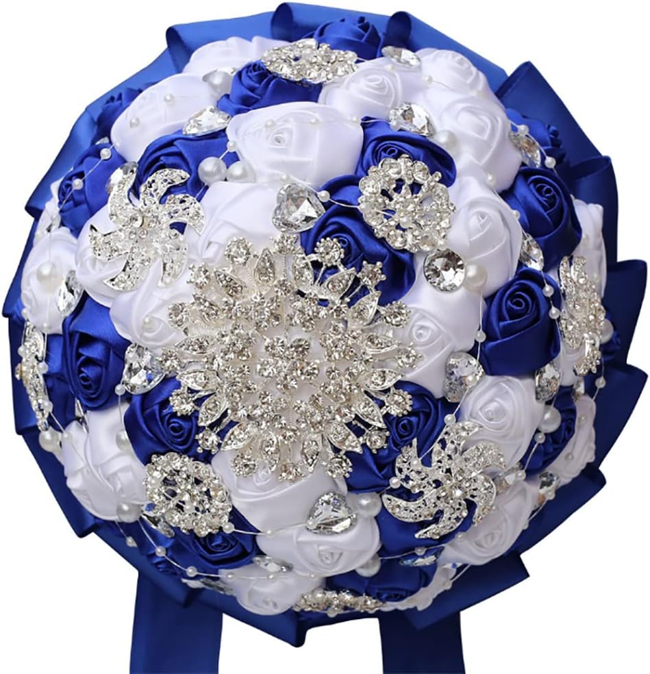 Handmade Cascade Large Silk Royal Wedding Bridal Bouquet Rose Holding Toss Artificial Flowers Bouquets with Satin Ribbon Pearls Rhinestone for Bride Vintage Wedding Bouquet