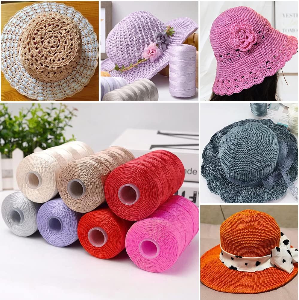 SIMEIQI 12 PCS Summer Sun Hat Yarn for Crocheting, Ice Linen Silk Hand Knitting Light Body Yarn, Polyester Hollow for DIY Summer Cool Hat Shoes Bags Cushions