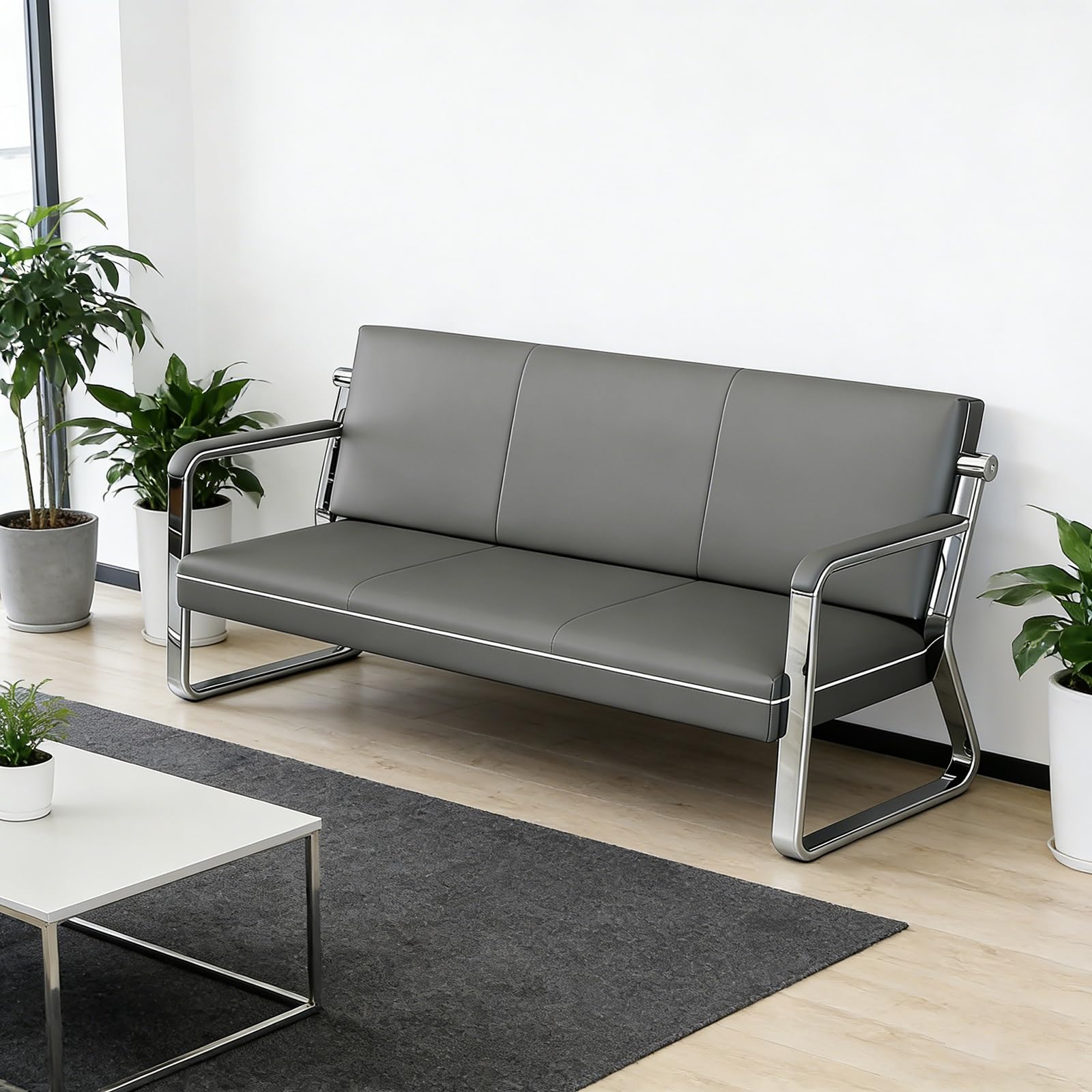 Wartezimmerbank mit Armlehne, Wartebank Gewerbliche Bürogastsitze, Empfangsstühle für Krankenhaus, Salon, Lobby(Gray,173x75x81cm)