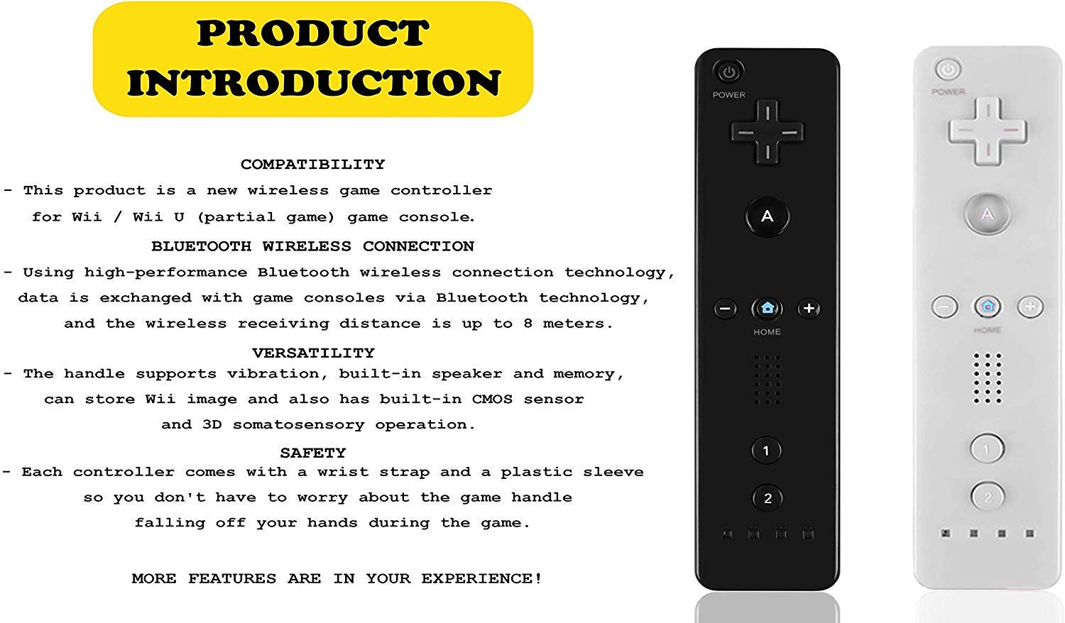 Tmyes Wii Remote Controller,Wireless Remote Gamepad Controller Compatible with Nintend Wii and Wii U，come with Silicone Case and Wrist Strap-2Packs (Black&White)