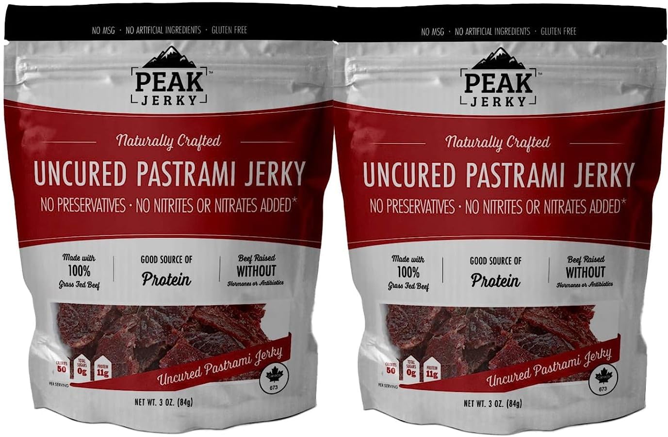 Peak Jerky Variety (5 Pack) Original and Hot Pastrami Jerky, made with 100 Grass