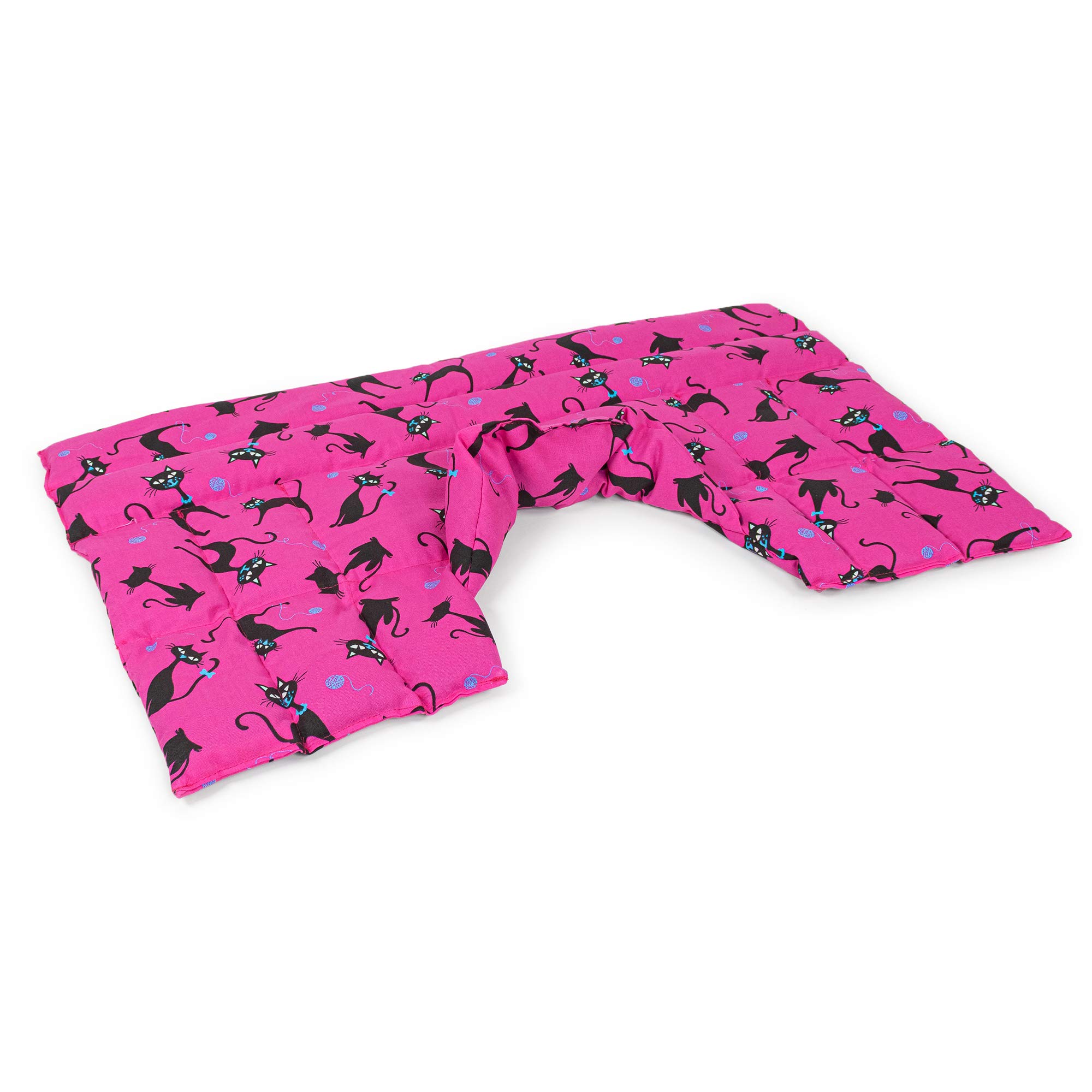 Bio-Dinkelkissen Schulter & Nackenkissen mit Kragen. Nacken Wärmekissen, Körnerkissen - Wärme und Kälte (Katzen-pink, Bio-Dinkel)