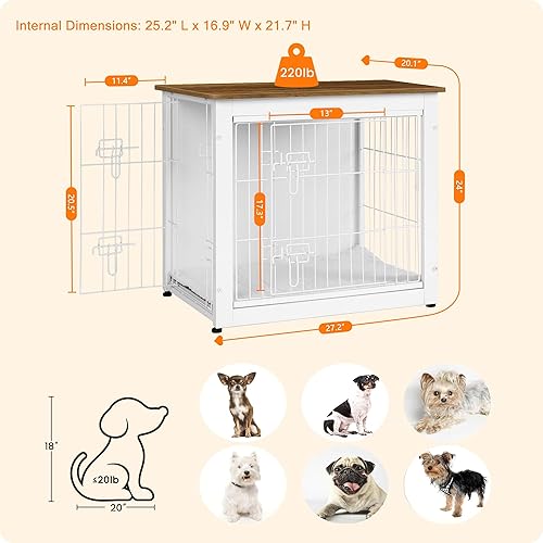 Vista 189 de DWANTON Mueble de jaula para perros con cojín, caja de madera para perros con puertas dobles, muebles para perros, perrera de interior, mesa Negro