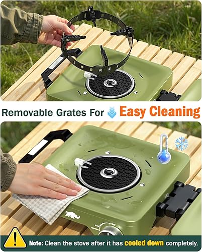 Miniatura 6 de Estufa de campamento con 2 quemadores de propano, 30,000 BTU plegable con rejillas resistentes al viento y sartén, estufas de campamento portátiles