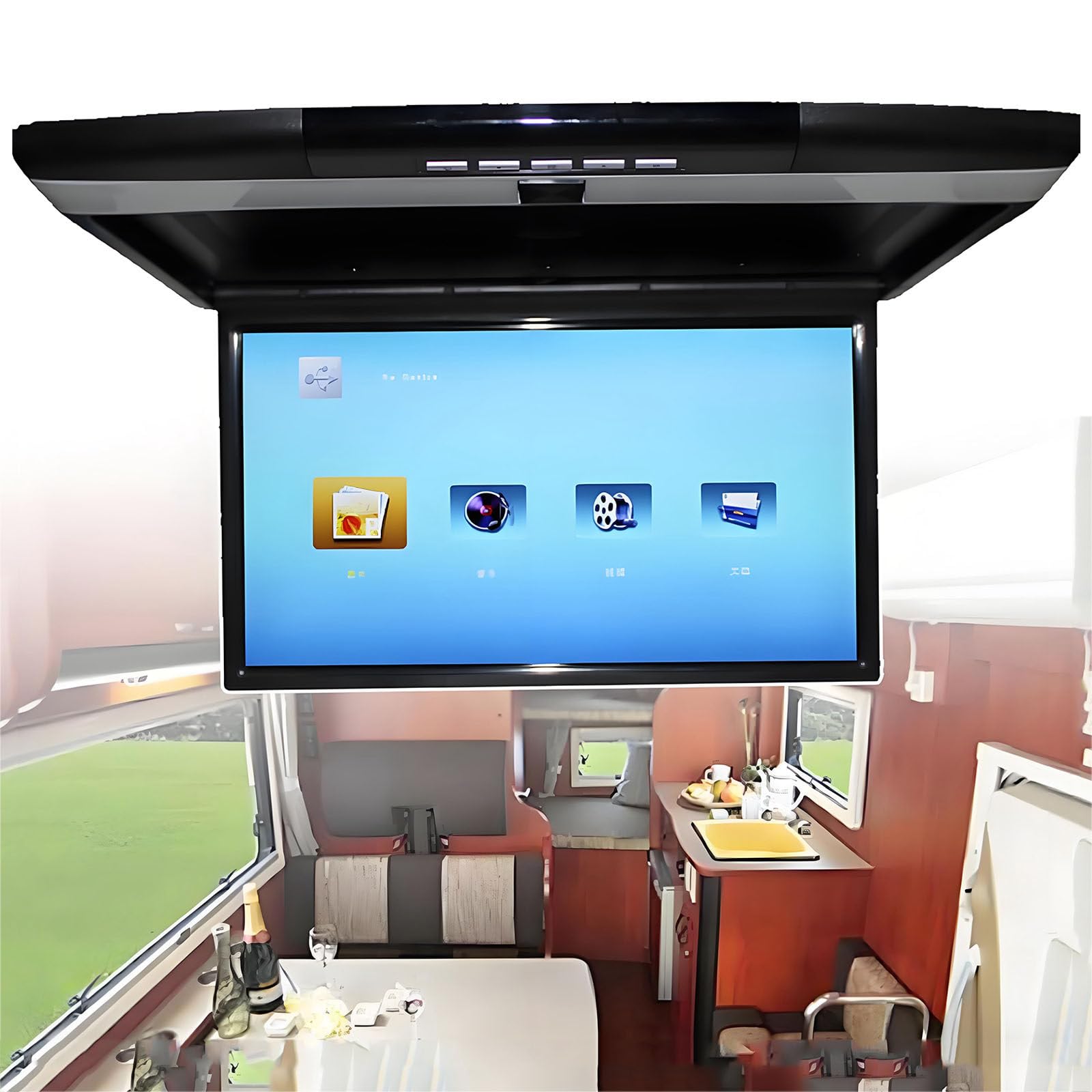 XNZJHPP 1080p Car Overhead Flip down Monitor,17.3 in Full Viewing Ceiling HD Digital TV with Light,Remote Control,Car Stereo Player,Flip down Video Display (Black)