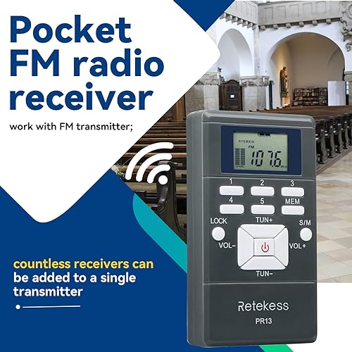 Miniatura 2 de Retekess PR13 Radio FM portátil, receptor de radio FM de bolsillo, mini estera personal con batería AAA con auriculares y llave de bloqueo para