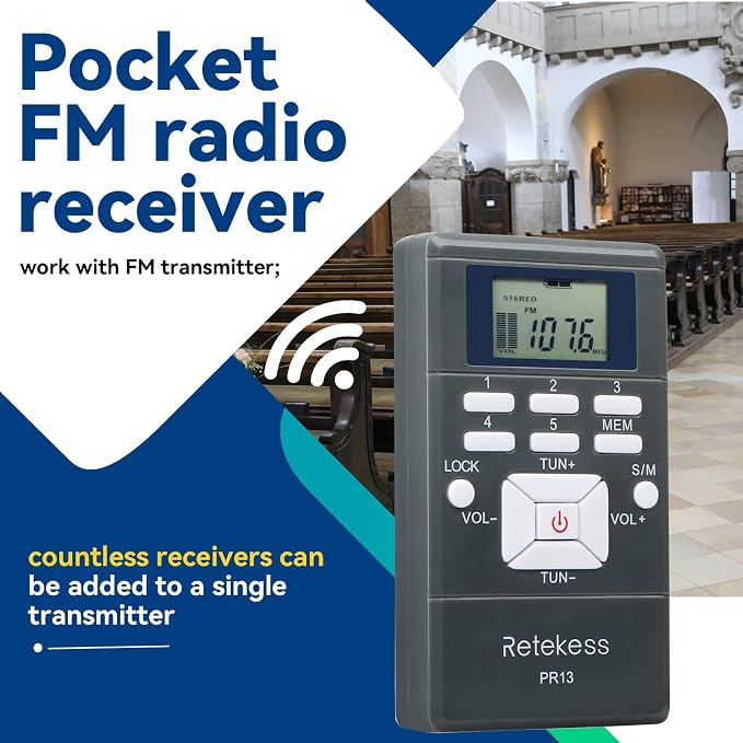 Receptor FM Portátil Retekess PR13 Mini Radio con Reloj miniatura 2