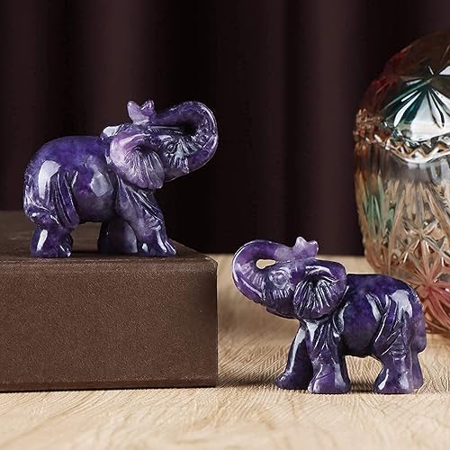 Miniatura 5 de SMQ Estatua decorativa de elefante de cristal de lepidolita morada de 2.0 pulgadas, tallada a mano, figuras de elefante, decoración de reiki, tallas