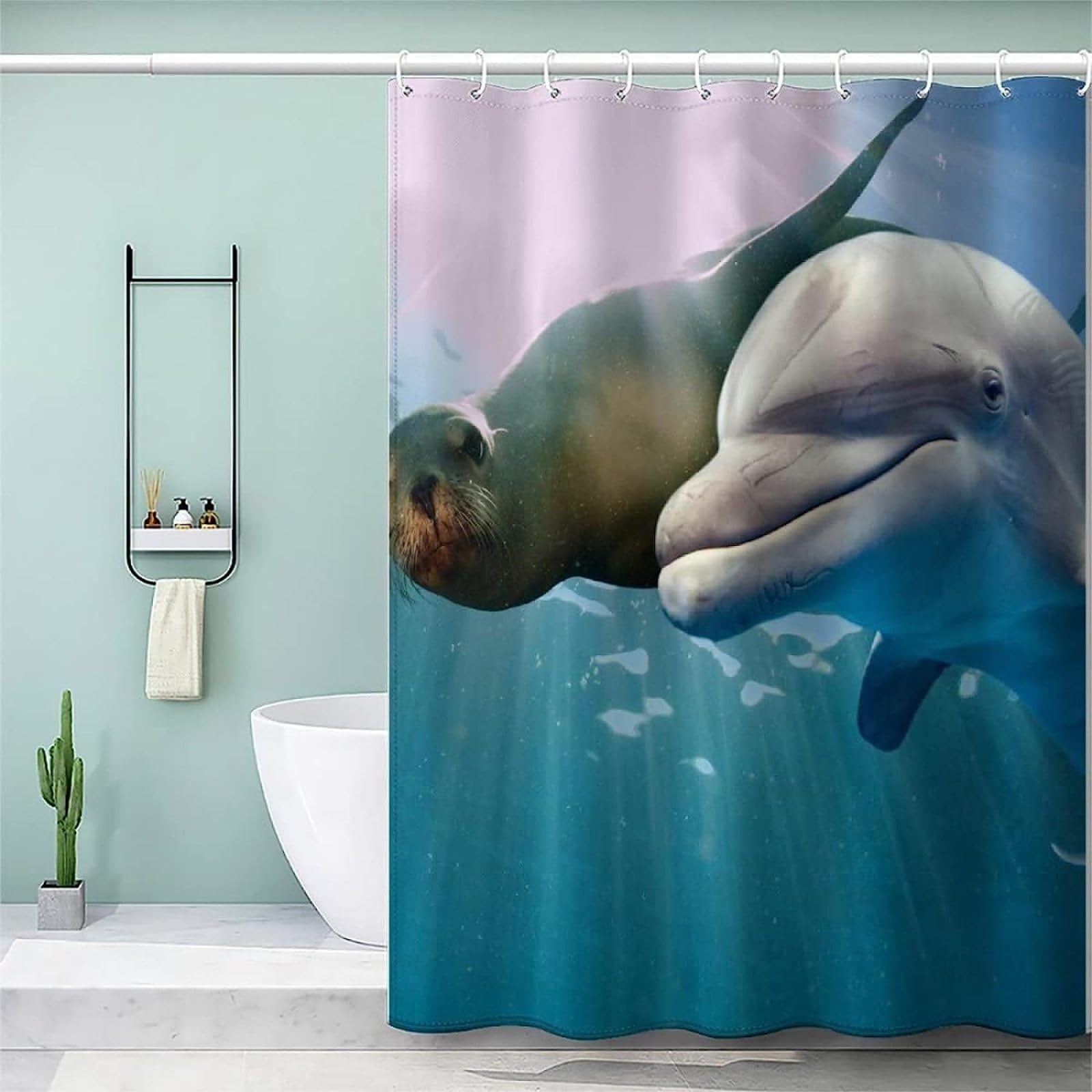 Tenda Da Doccia Antimuffa Delfino Oceano - 180x200cm, Poliestere, Stampa 3D - Foto 2