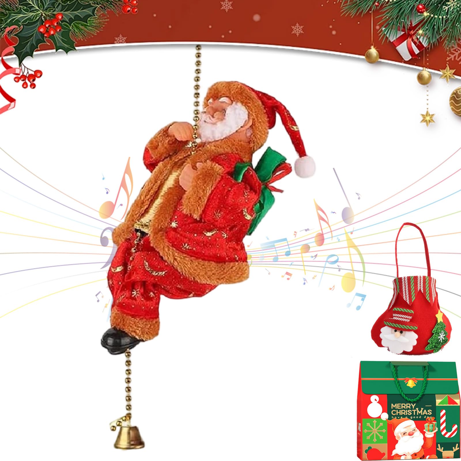 Santa Claus Musical Climbing Rope, 2026 new santa claus musical climbing rope, Hanging Climbing Santa On Rope, Three Gears to Adjust The Sound, for Tree, Window, Wall, Home DΓ©Cor (B)