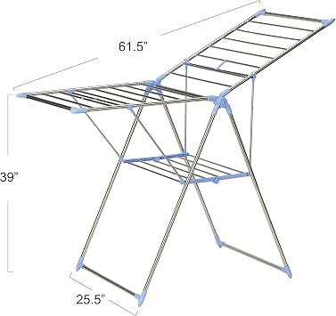Household Essentials Collapsible Adjustable Gullwing Metal Clothes Drying Rack, Grey