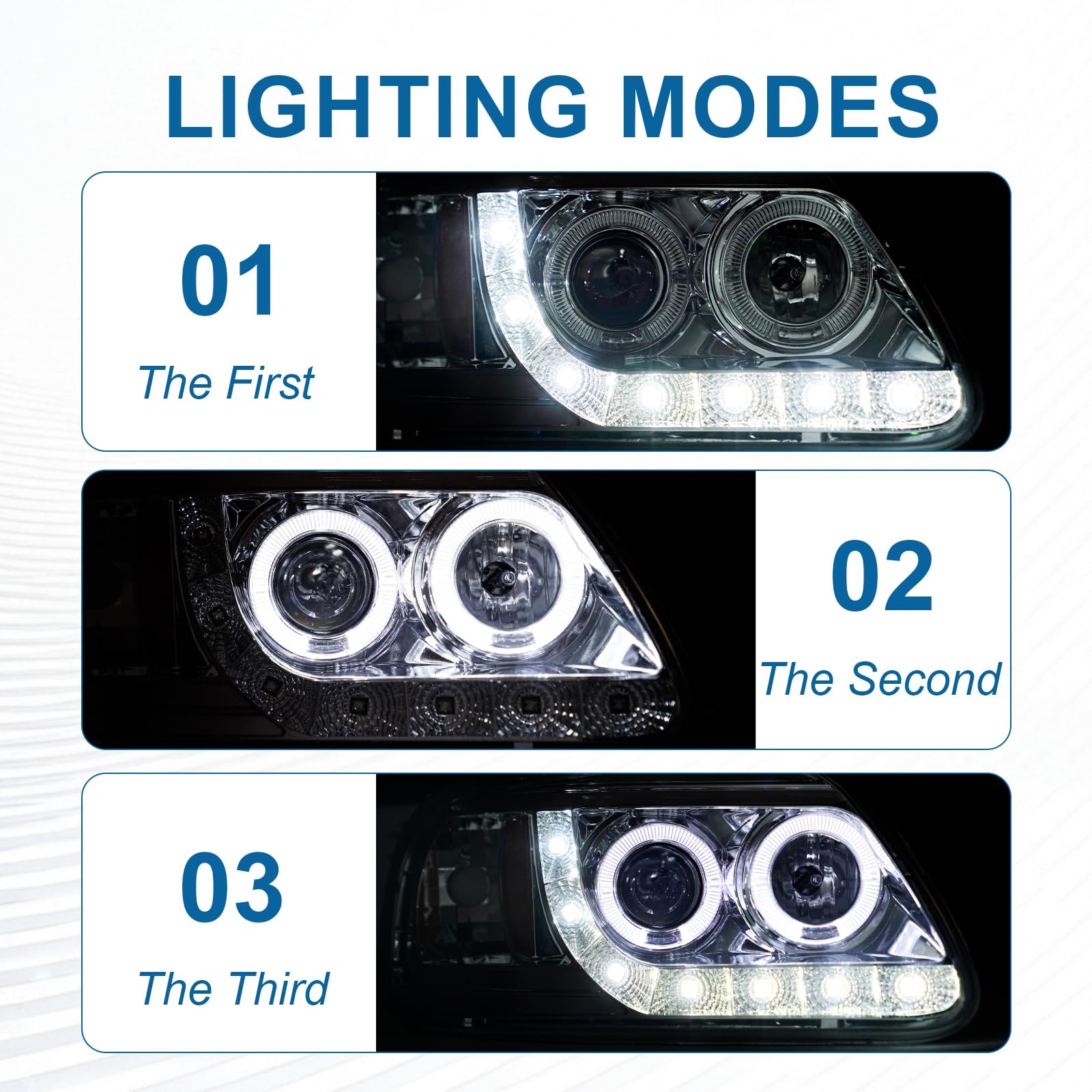 LED Headlights Compatible with 1997-2004 Ford F150 / 1997-1999 F250 / 1997-2002 Expedition Replacements Headlamp Amber Reflector Chrome Housing