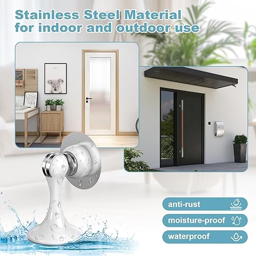 Vista 7 de Topes magnéticos para puerta, paquete de 4, topes de puerta de acero inoxidable para montaje en pared y piso, soporte de puerta mantiene la puerta