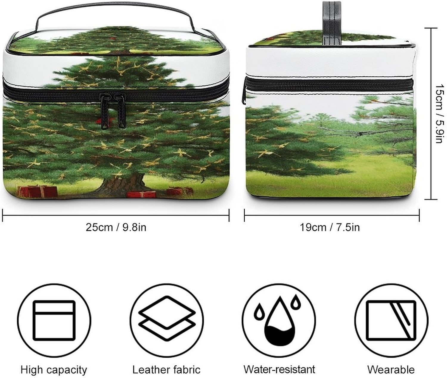 Garlad Pine Tree Makeup Bag with Handle Fashion Portable Travel Toiletry Bag Exquisite Large Capacity Cosmetic Bags Lightweight Travel Accessories Storage Bags for Women image 2