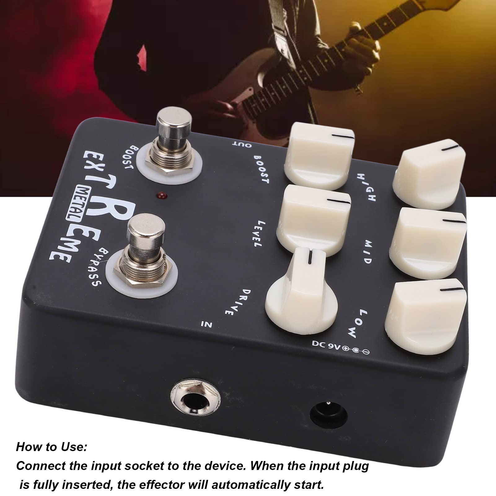 Pedale Effetto Distorsione in Metallo, EQ a 3 Bande Low Mid High Gain Pedale Distorsione Chitarra True Bypass Accessori Per Strumenti Musicali Per Effetto Chitarra Elettrica JF‑17