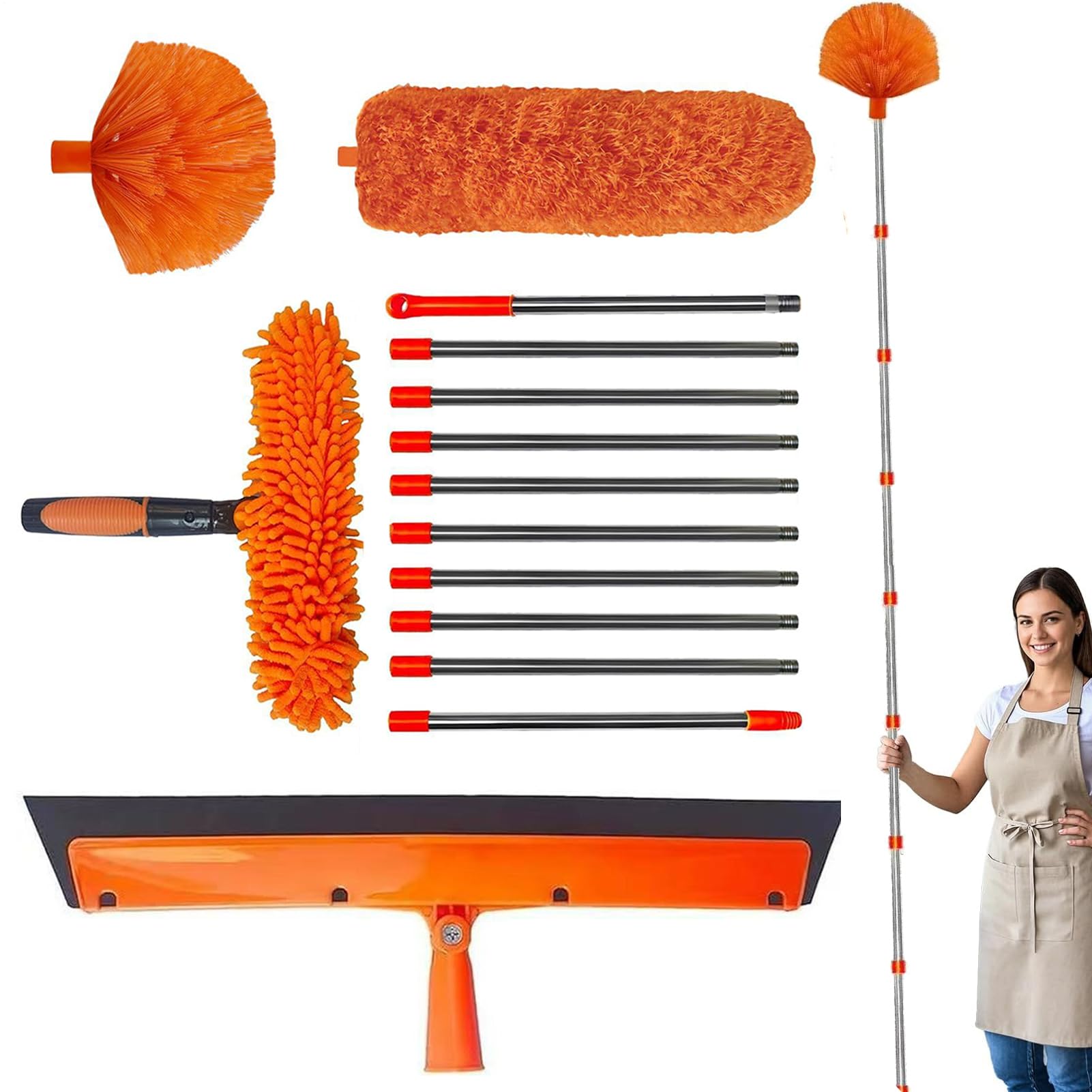 Spolverino Da Soffitto Multifunzione Ergonomico | Pulitore Ragnatele Alte Microfibra Set Pulizia Per Ventilatore Soffitto, Finestre, Pareti, Mensole E Asta Telescopica