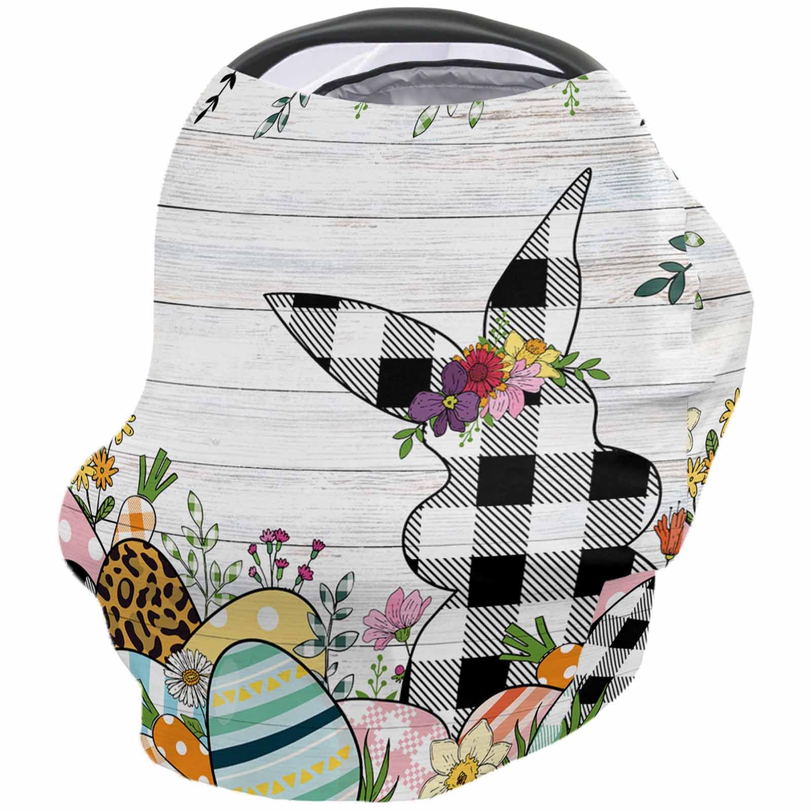 Nursing Cover for Breastfeeding Scarf, Black Buffalo Bunny Easter Eggs Spring Flowers Baby Car Covers Super Soft Multi Use for Canopy Shopping Cart Cover Blanket Stroller Cover