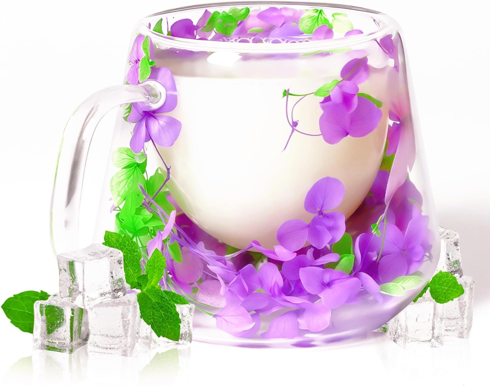 200ML Dried Flower Glass Mug, Double Wall Coffee Cups, Suitable for Friends, Girlfriends, Mums and Other Women's Gifts.