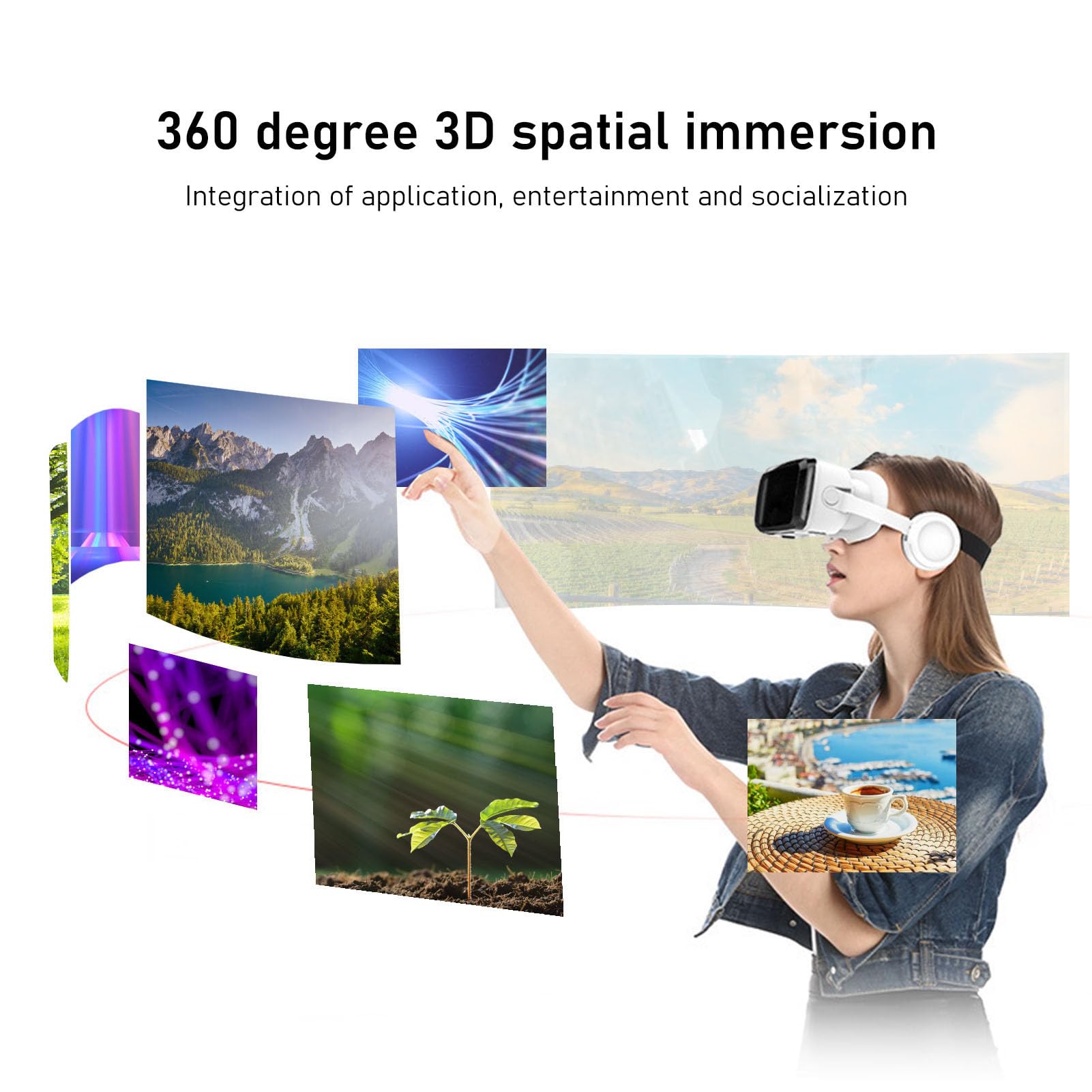 Auricolare VR per Telefono da 5,5 a 7,2 Pollici, Vetri 3D Virtuali Goggles VR Integrati in Cuffie Bluetooth