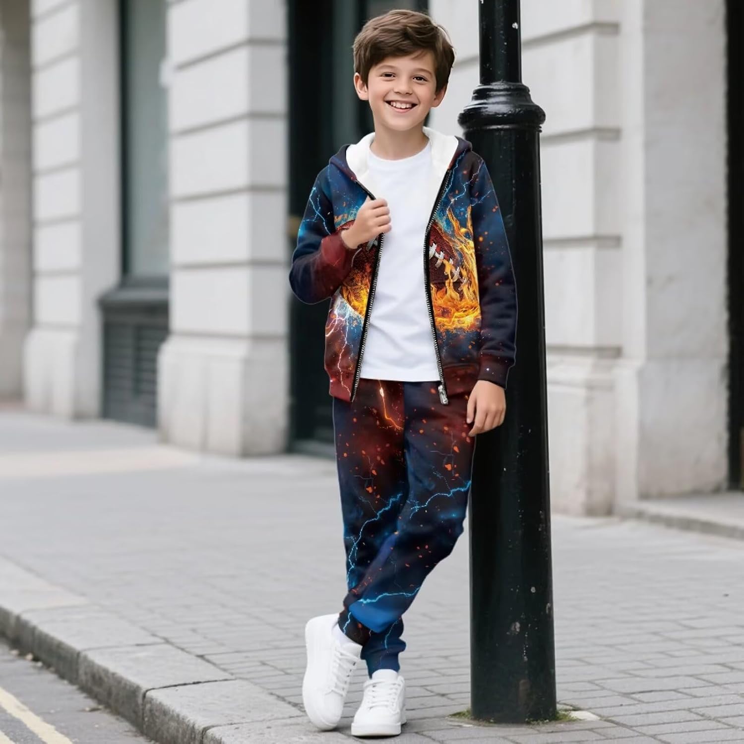 Boys Athletic 2 Piece Soft Fleece Hoodie Joggers Sweatsuit Activewear Set Workout Outfits Age 6-15Y