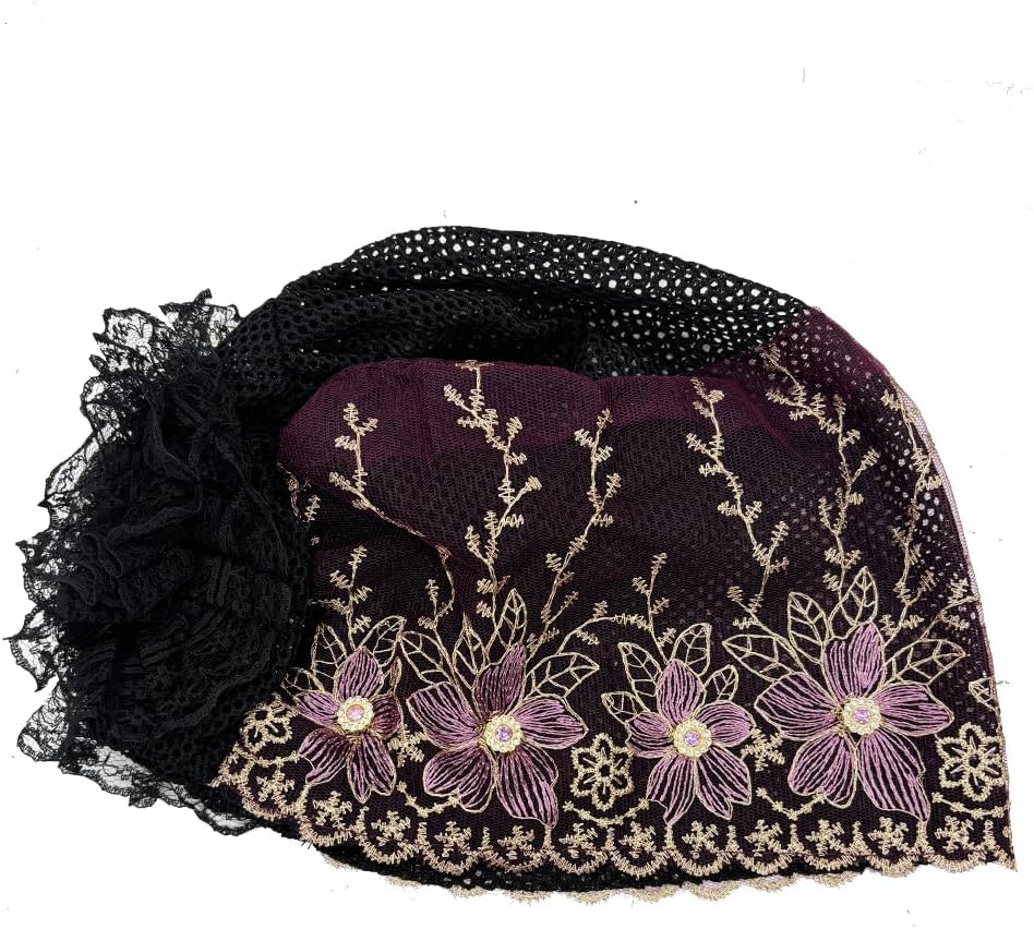2pcs Floral Embroidered Turban Cap for Women Muslim Lady Wrap Head Bonnet African Female Headwrap Hijab Volumizer Cap - Image 6
