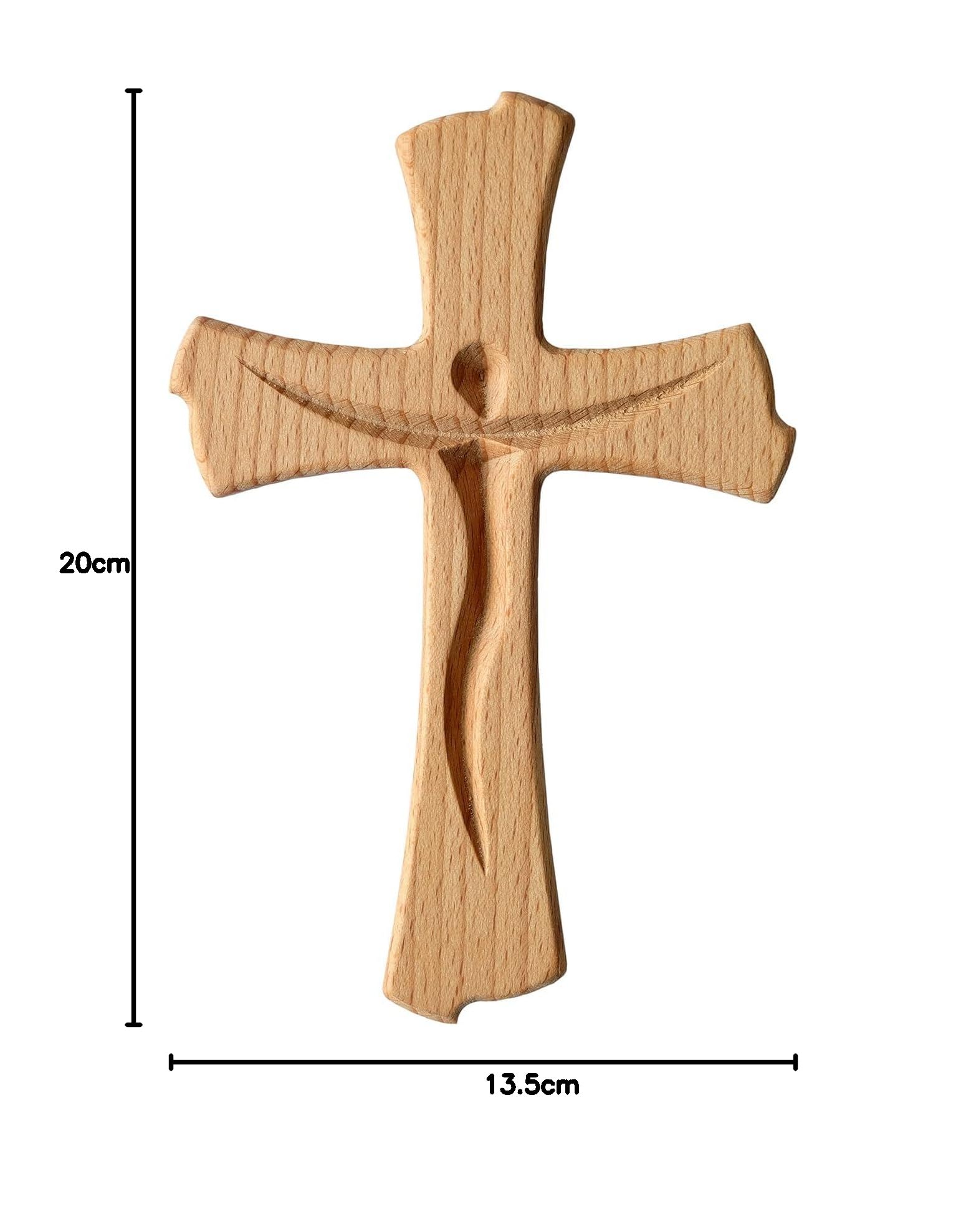 Croix murale crucifix en bois de hêtre véritable 20 cm moderne