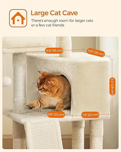 Miniatura 27 de Feandrea Torre para gatos, árbol para gatos de interior, condominio para gatos de 45.3 pulgadas con poste rascador, rampa, perca, cueva espaciosa