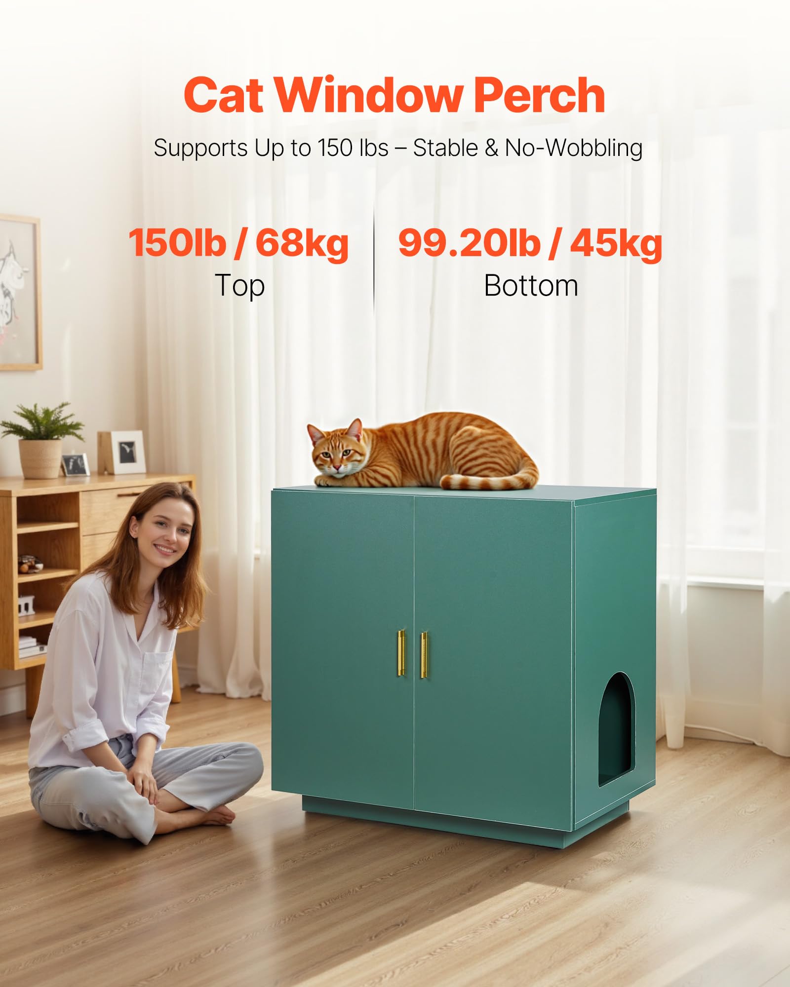 VEVOR Meuble pour Bac à Litière Chat Armoire Cache Maison de Toilette de Chat Double Porte, Niche Cache-litière Bois avec Trous d'Aération, pour la Plupart Bacs à Litière Chats, 80 x 50 x 79 cm, Vert