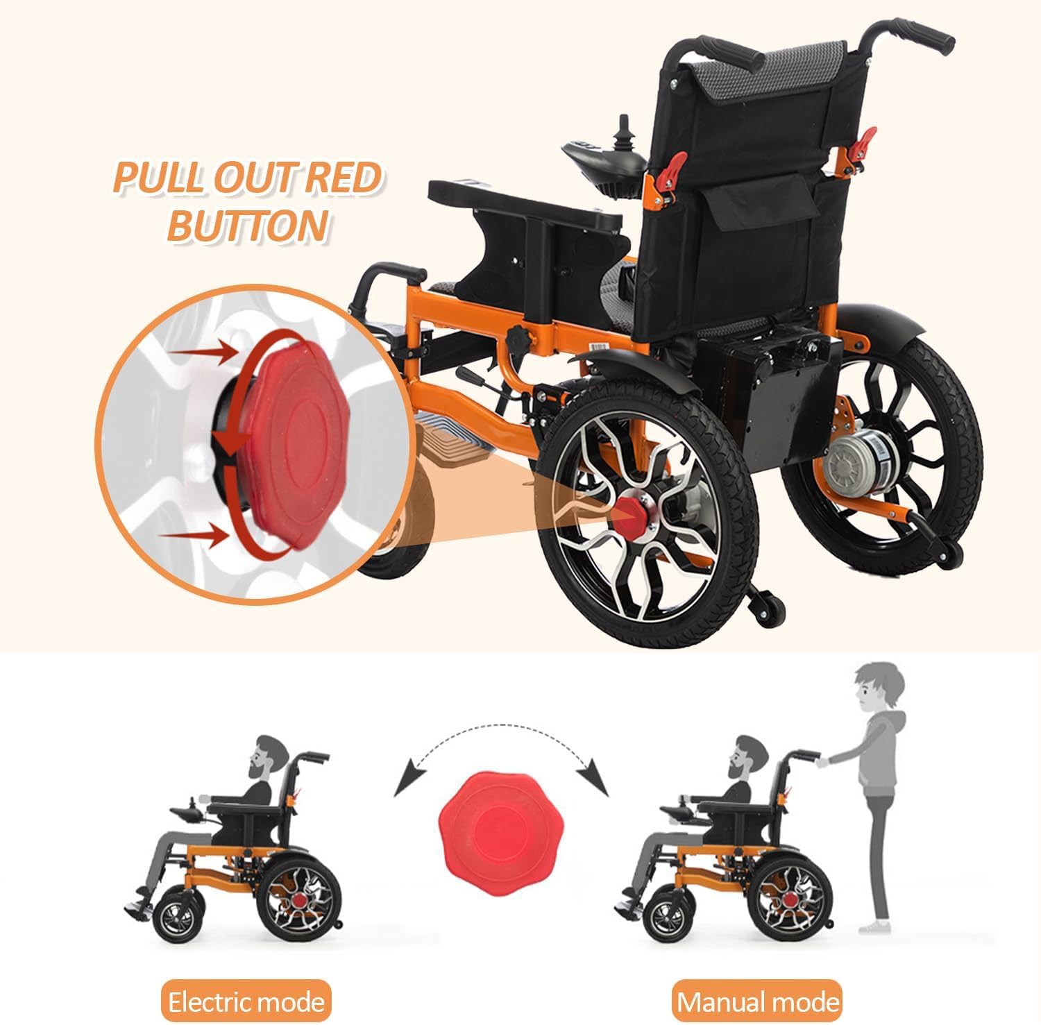Sedia a rotelle elettrica per adulti, pieghevole, per tutti i terreni, resistente, motorizzata, portatile, a lungo raggio, supporto 150 kg, per anziani