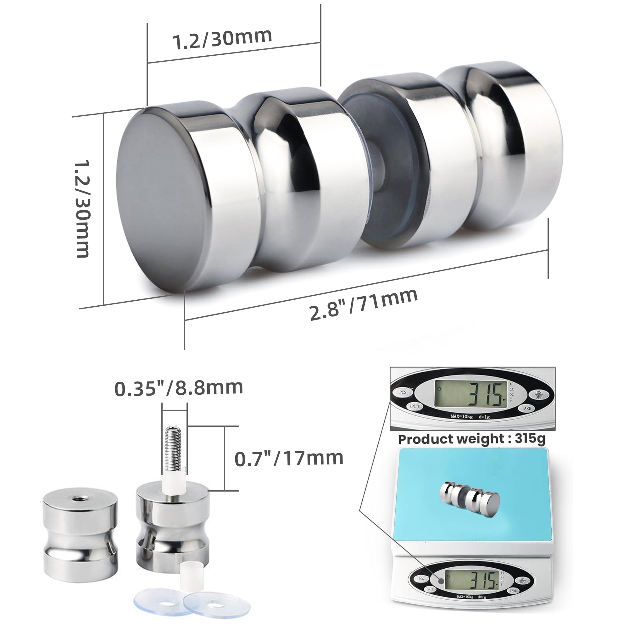 Stainless Steel Shower Door Handle - Chrome -2