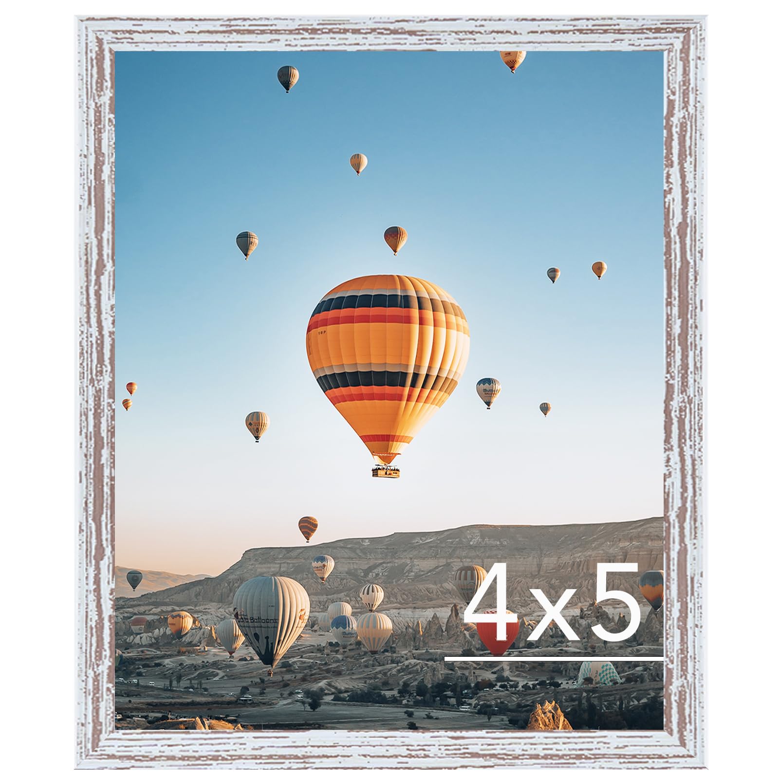 JCJMY 4x5 Picture Frame Rustic White for Wall Hanging or Tabletop, Wall Mounting Horizontally or Vertically, 4 x 5 Wall Gallery Poster Photo Frame with Shatter Resistant Plexiglass, Rustic White