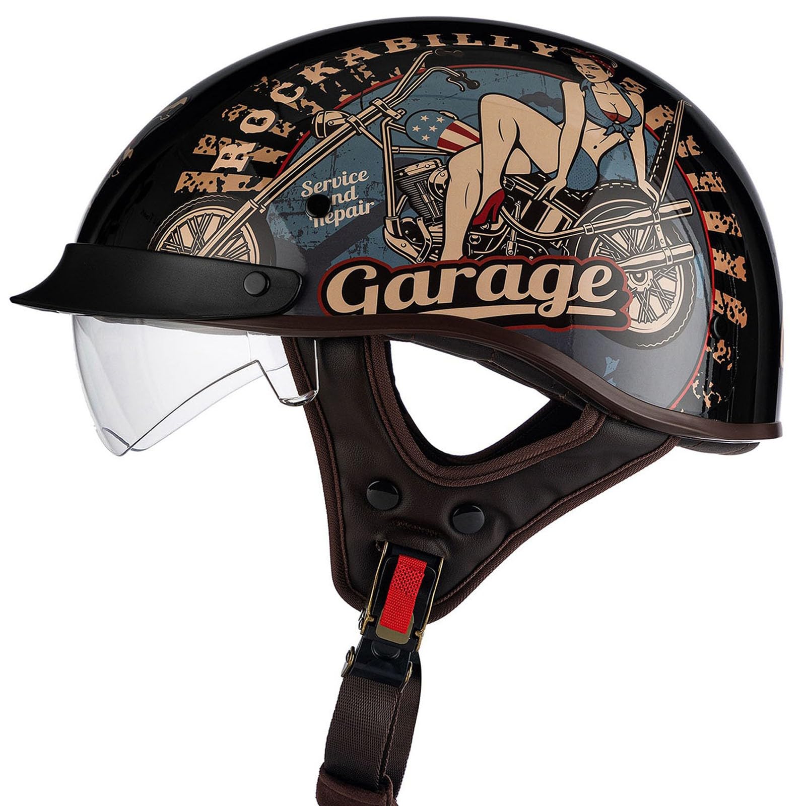 Casco Demi Jet Casco Moto Aperto Vintage con Visiera Caschi Cromwell ECE Certificato Scooter Cruiser Casco da Equitazione con Visiera