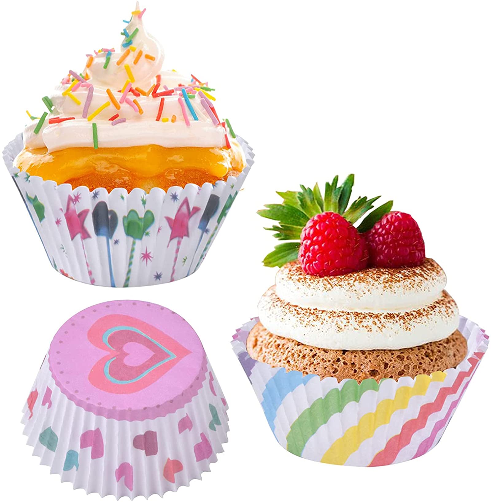Wehurfj 600 pirottini di carta per muffin, carta arcobaleno, adatti per la produzione di cupcake e pane, bendaggi di carta arcobaleno