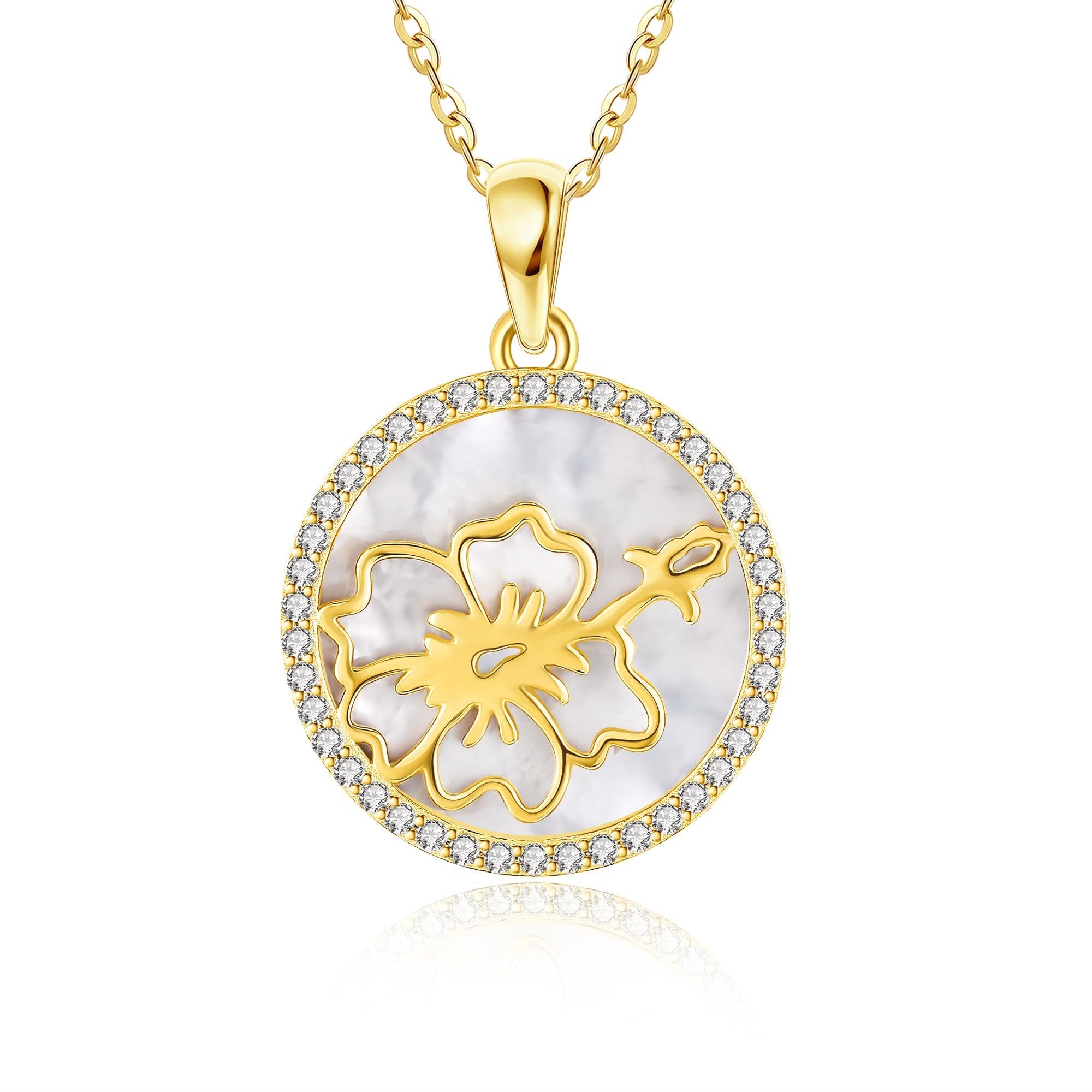 URONE Pressed Flower/Tulip/Hibiscus/Shamrock Pendant Necklace Sterling Silver Flower Jewellery for Women