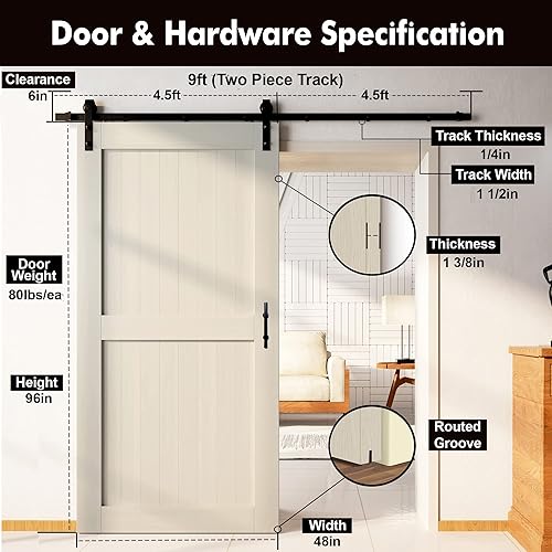 Miniatura 2 de HOMACER Tamaño de la puerta 48 pulgadas de ancho x 96 pulgadas de alto x 1-38 pulgadas de profundidad de madera de pino individual diseño de altura