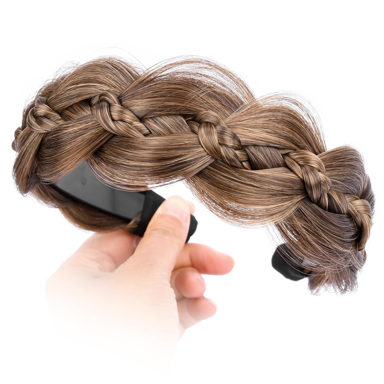 GLEDOLA Wide Braided Headband with Teeth Synthetic Hair Plaited Headband High Elasticity Braids Hair Band Hairpiece for Girls Women (Claybank - Image 4