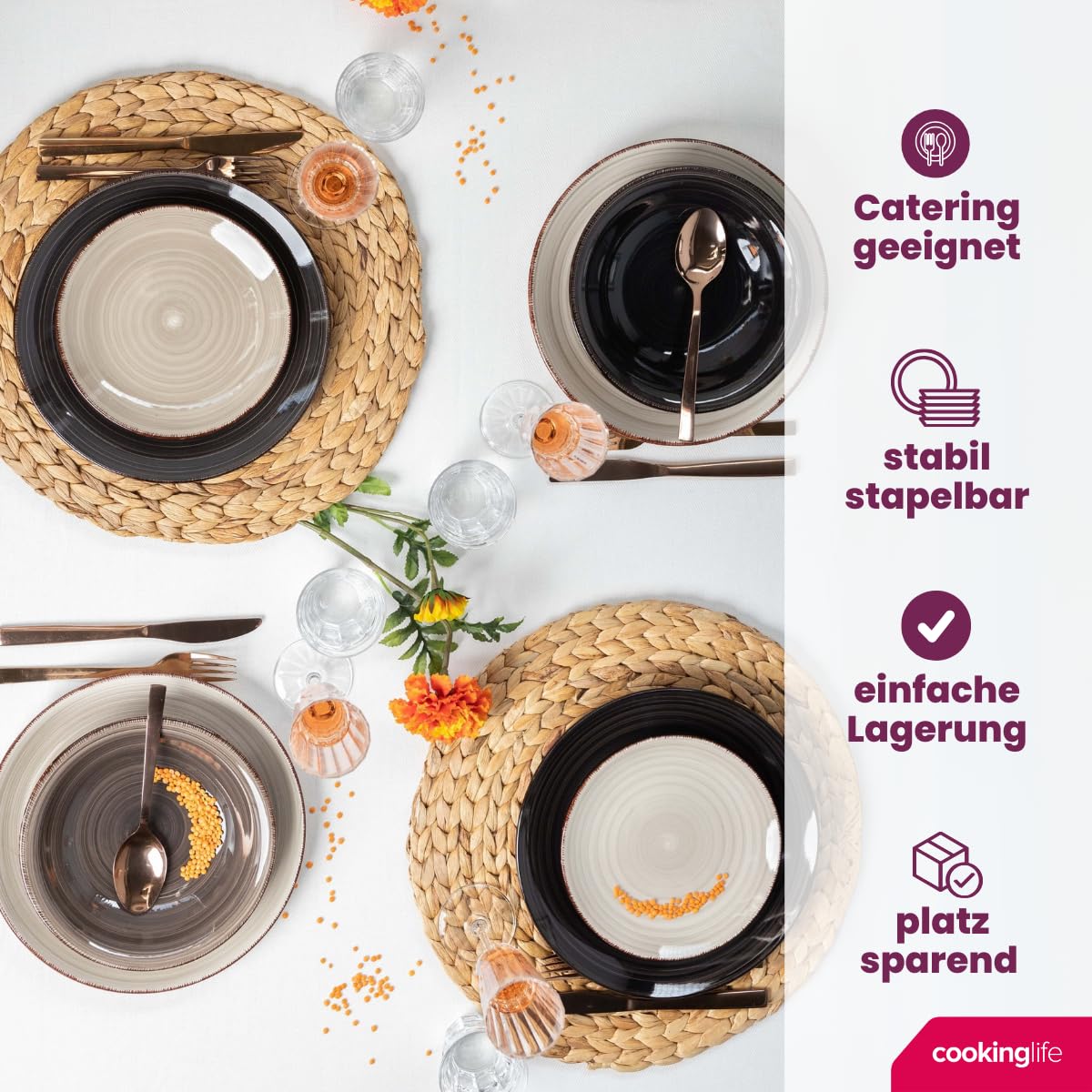 Cookinglife Speiseteller Delice Grau, 6 Stück, Ø 26,5 cm, spülmaschinen- und mikrowellengeeignet