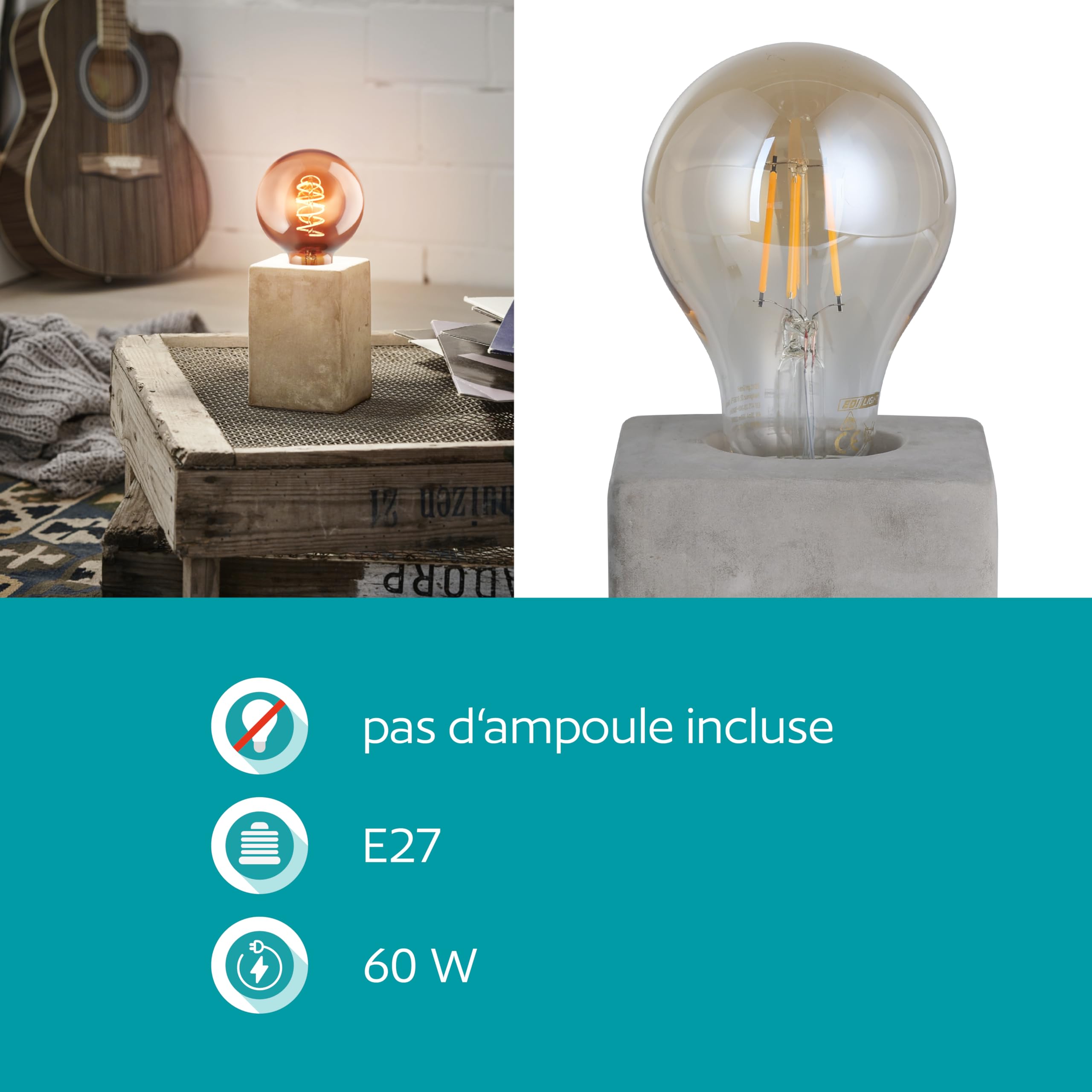 Eglo Lampe de table Prestwick, lampe de table 1 flamme vintage