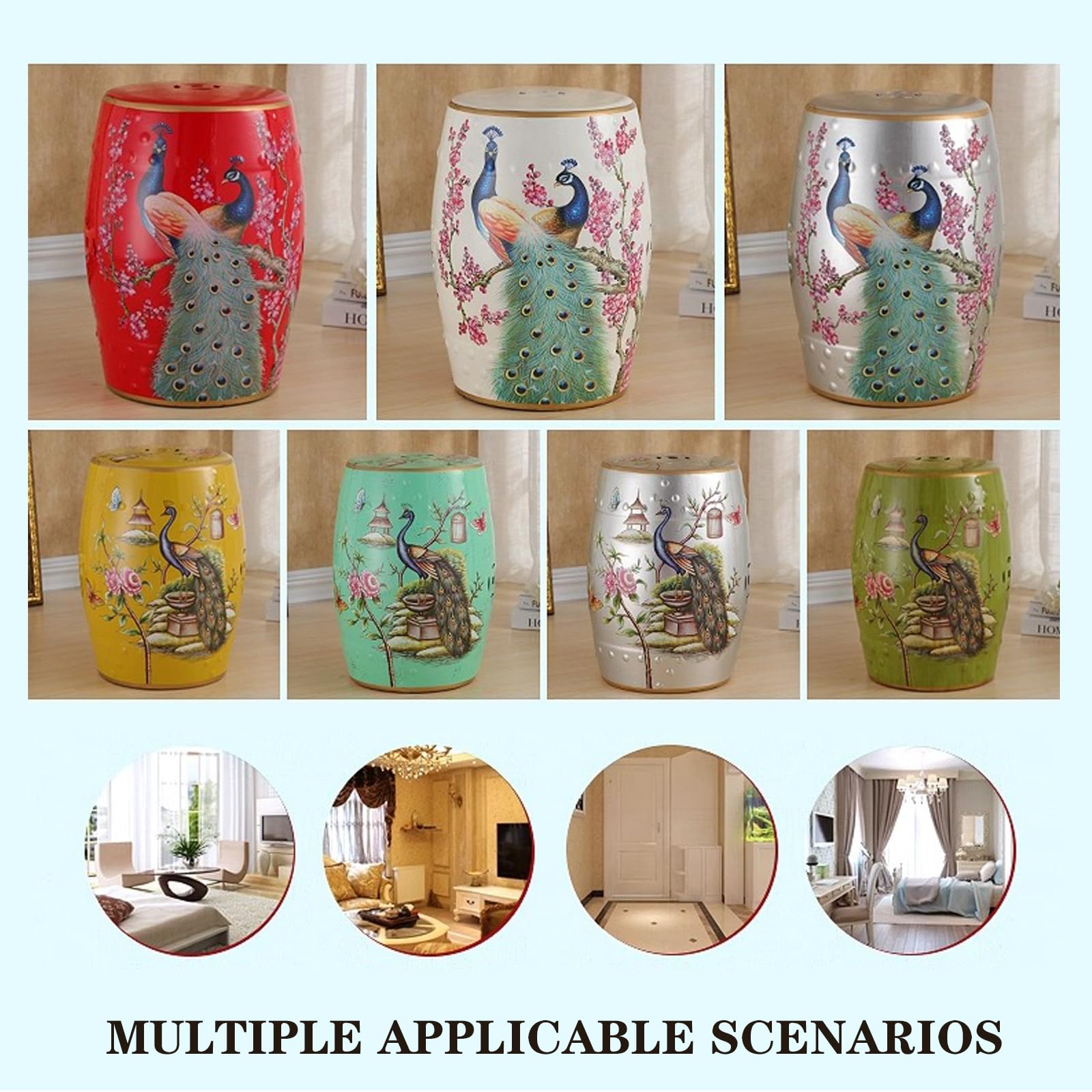 Chinesischer Keramik-Trommelhocker Dekorativer Keramik-Gartenhocker Dekorativer Beistelltisch 28 X 28 X 46 cm Für Wohnzimmer Schlafzimmer Balkon(B3)