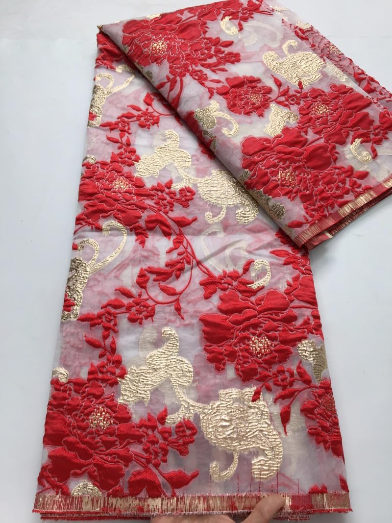 African Lace Fabric French Embroidery Brocade Jacquard Tissue Lace 5 Yards Gild Lace Fabric for Party Dress Sewing