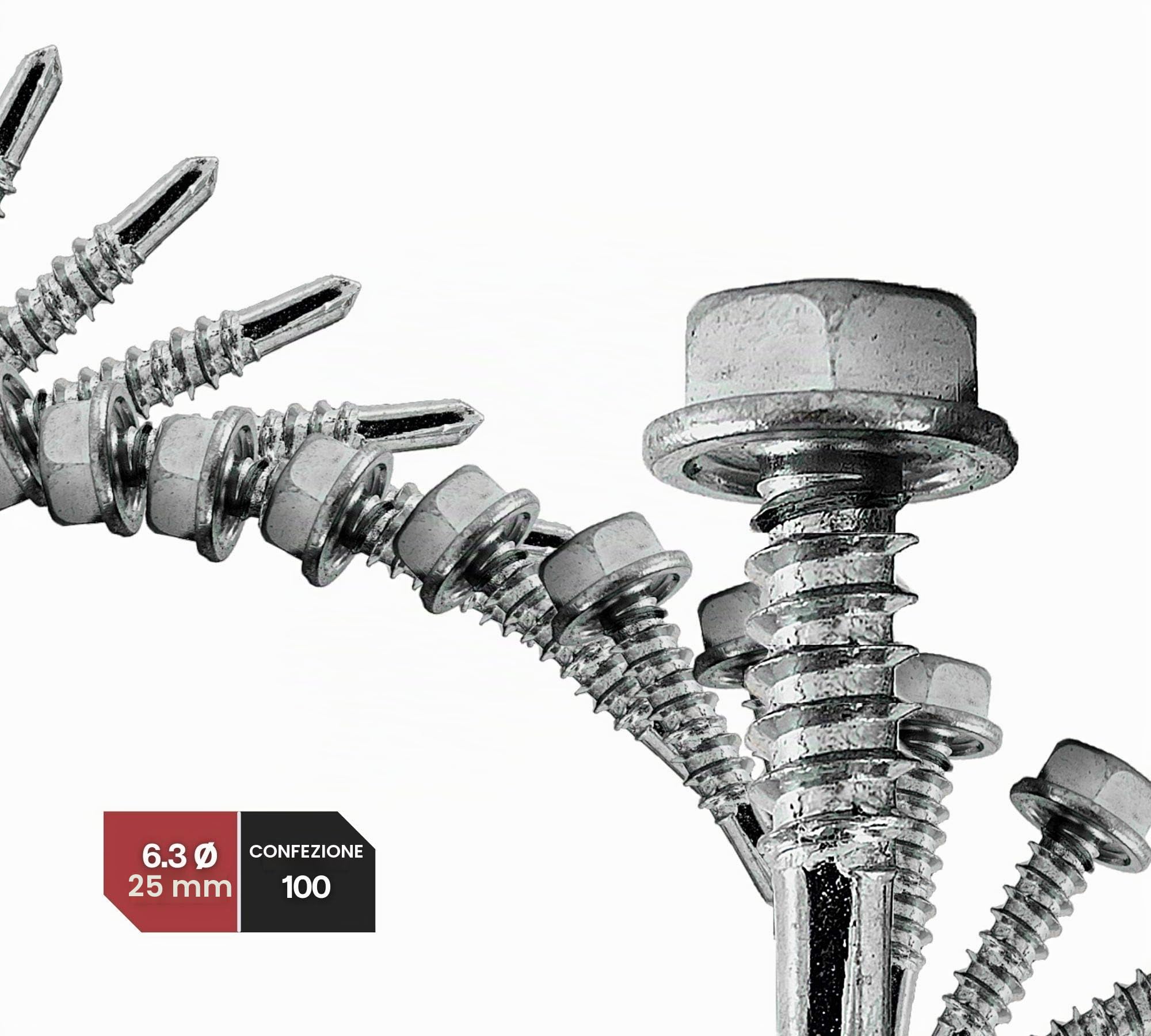 DOJA Industrial | Viti Autofilettanti Testa Esagonale Senza Rondella | Misura: 6,3 x 30 | 100 Pezzi | Zincato | Uso: Lastre Ondulate, Lamiera Tetto | Compatibile: Ferro, Alluminio, Legno, Acciaio