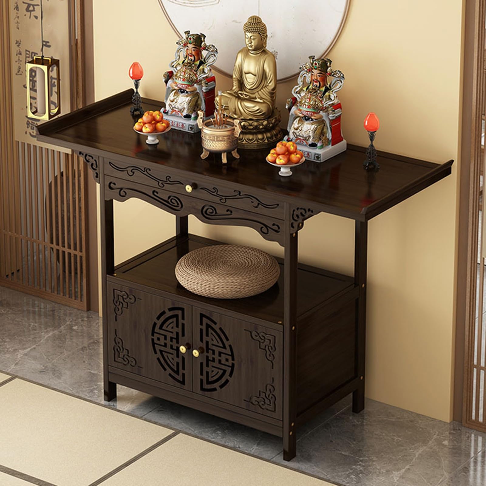 JNTFNE Free Standing Altar Table, Meditation Tables with Storage Drawers, Cabinet, Puja Home Pooja Buddhist for Living Room, Small Spaces(120x40x100cm/47.2x15.7x39.4in)