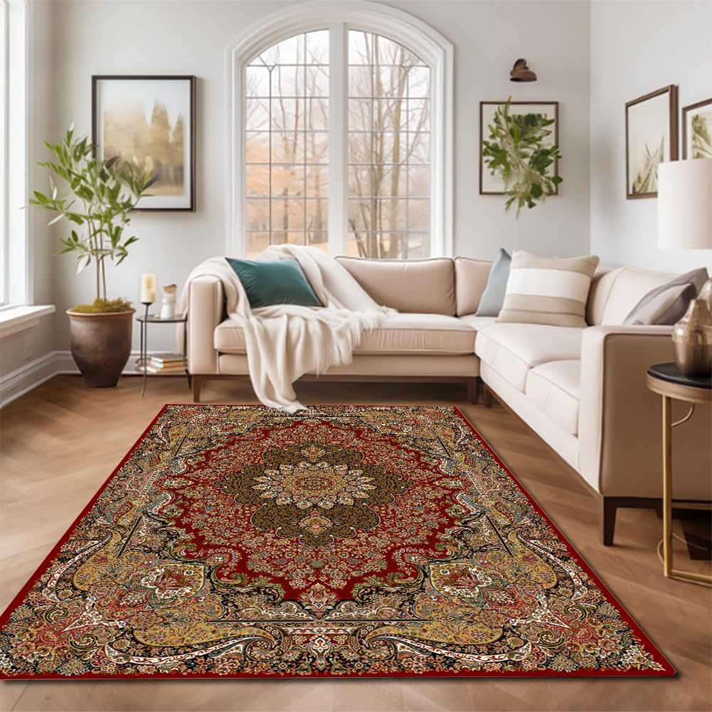 Tapis salon rouge 200x300 moelleux design traditionnel et tapis de cuisine
