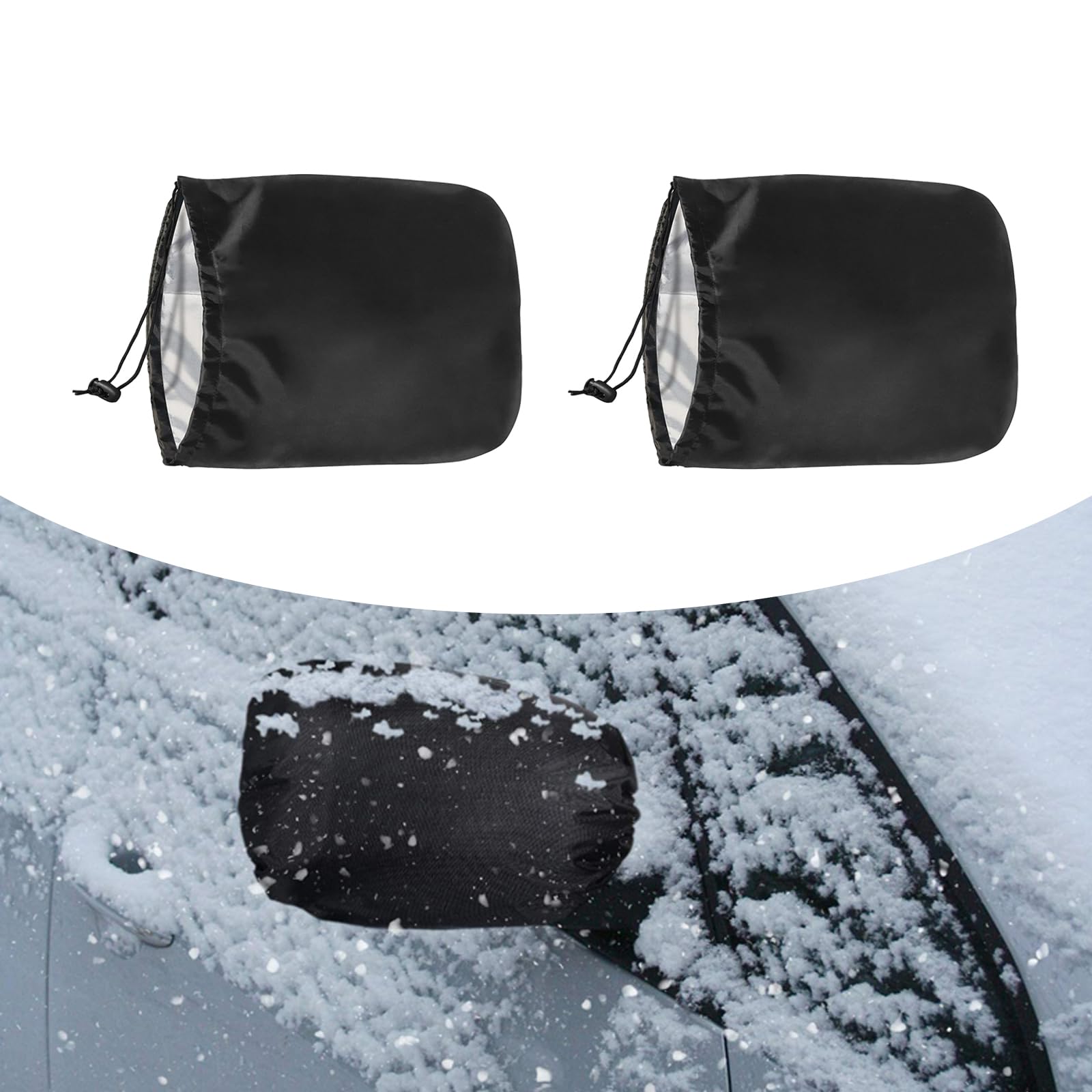 2 PCS Car Rearview Mirror Snow Covers, 12.9In x 10.6In Durable Waterproof Dustproof Cover, Four Seasons Universal Vehicle Rearview Mirror Protective Accessories with Elastic Straps (Black)