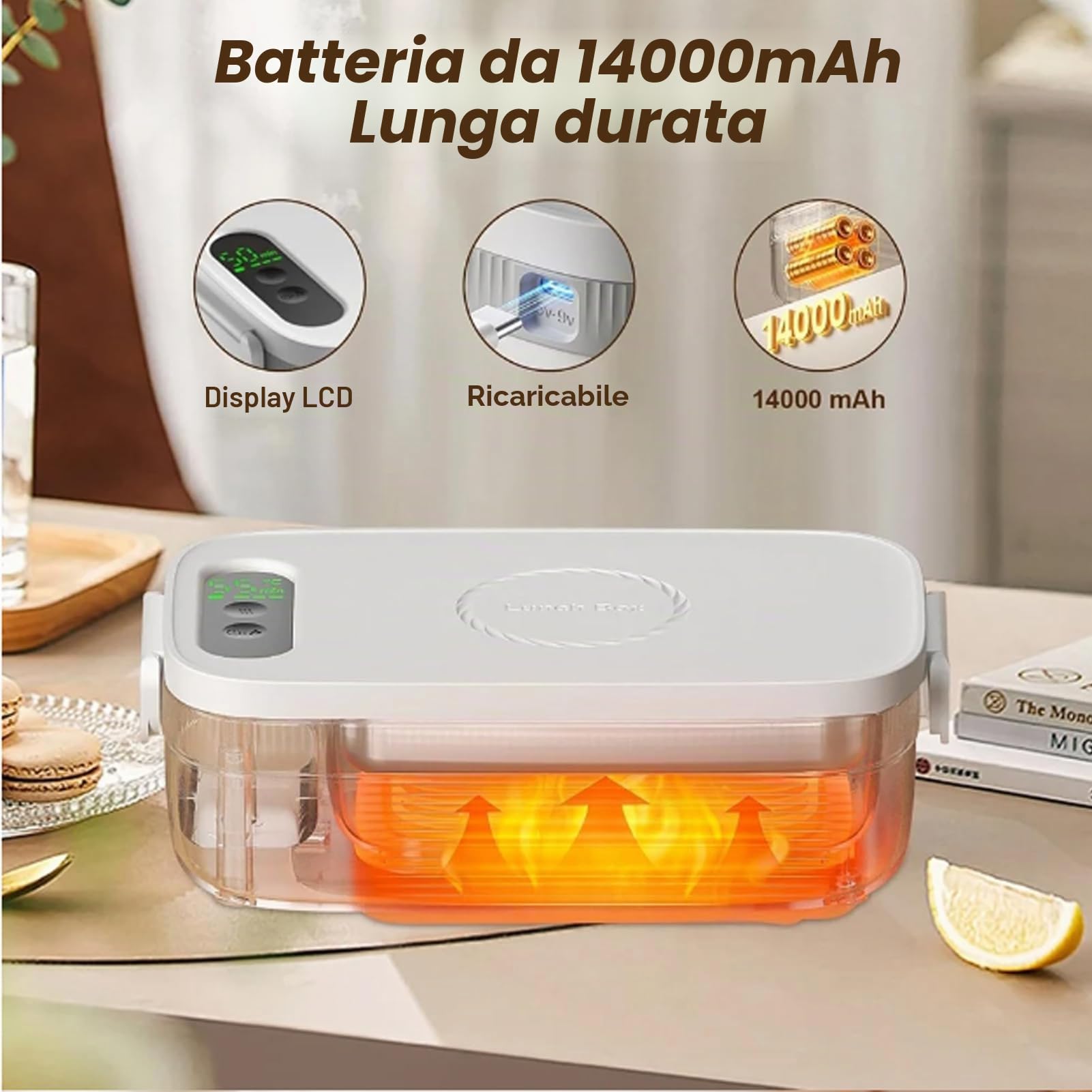Scaldavivande Elettrico Portatile 1l, Scaldavivande a Batteria USB Ricaricabile Senza Fili Con 20-80 Min Timer E 5 Vitesses Chauffage per Ufficio, Picnic, Auto, Camion, Lavoro
