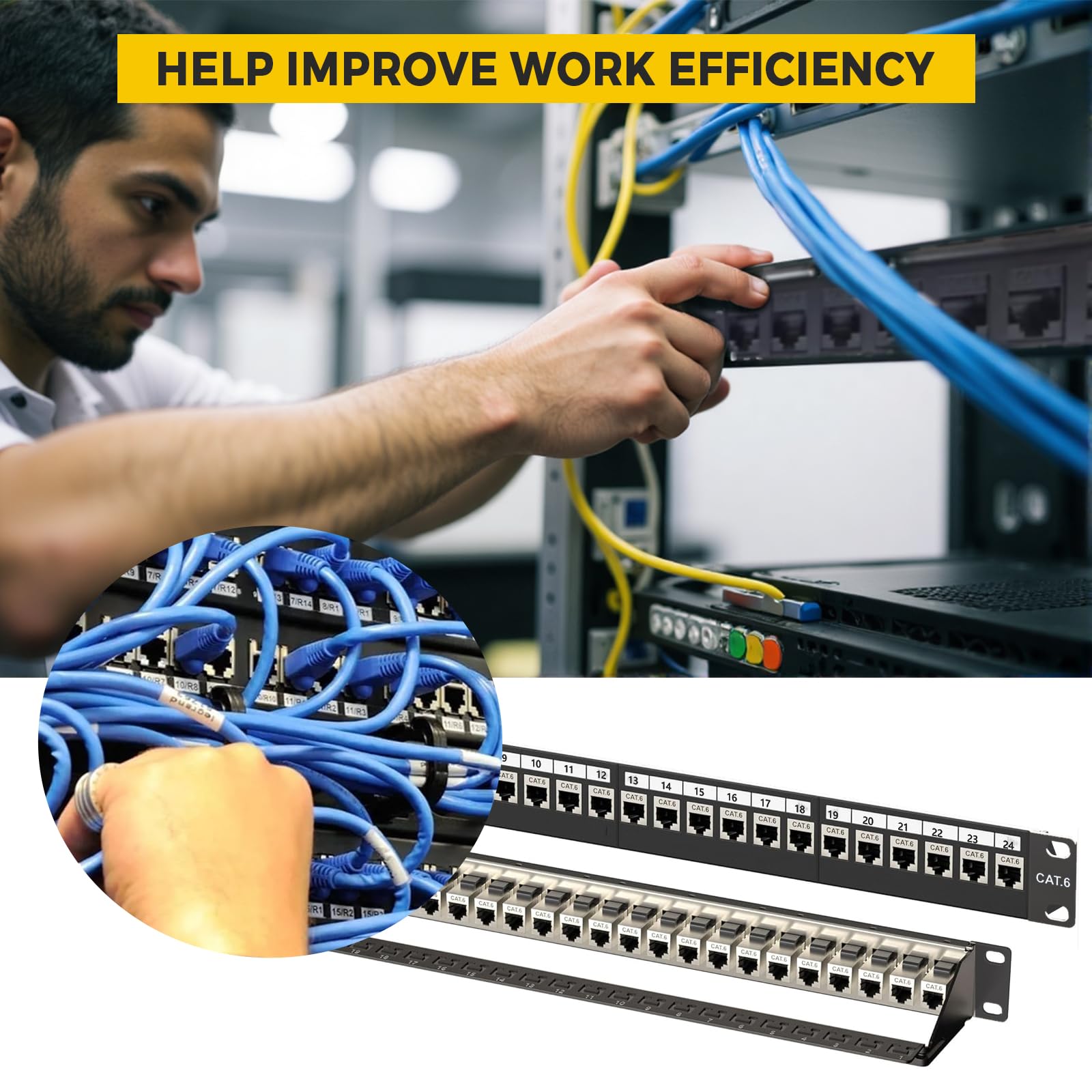 Panel De ConexióN De Red, 1U, 24 Puertos Y Acoplador Keystone Blindado Rj45 Cat6, Para Montaje En Rack De 19" O Pared Con Barra Trasera, Para Conmutador De Red Gigabit (MóDulo De Paso Blindado)