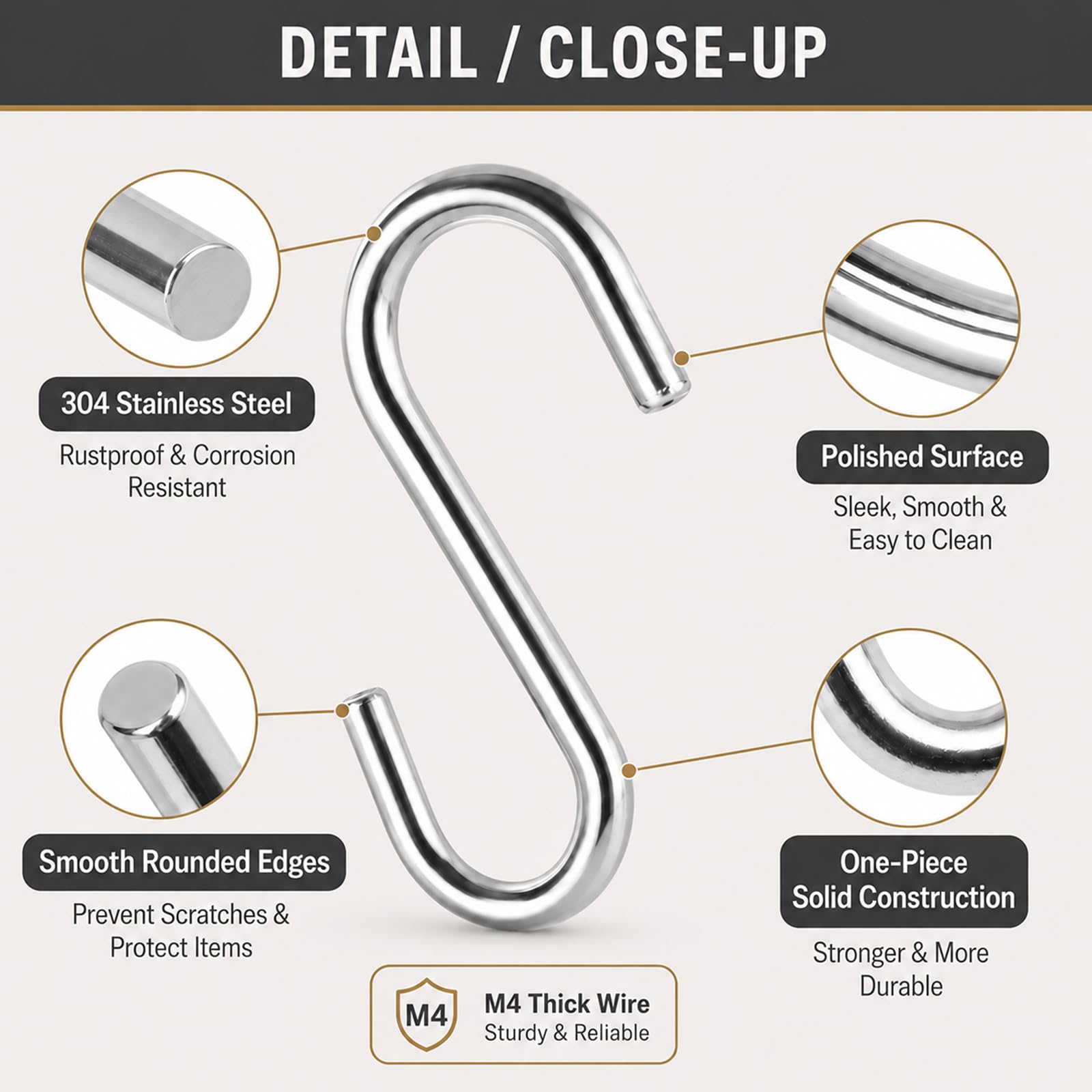 Heavy Duty Stainless Steel S Hooks - 50 Pack -3