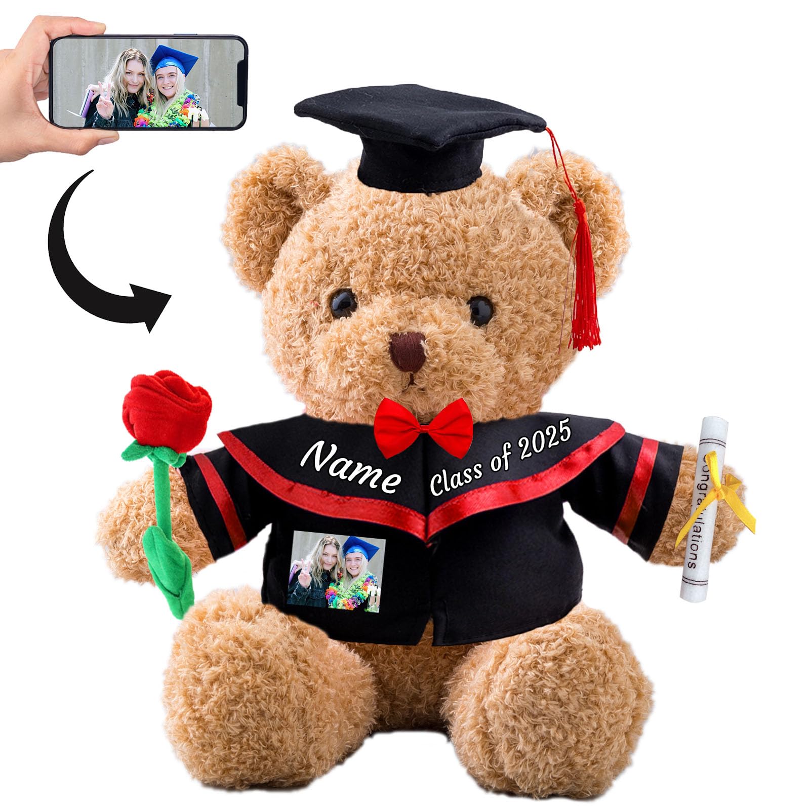 Personalized Graduation Teddy Bear - Custom Text/Name Gift For Class Of 2025