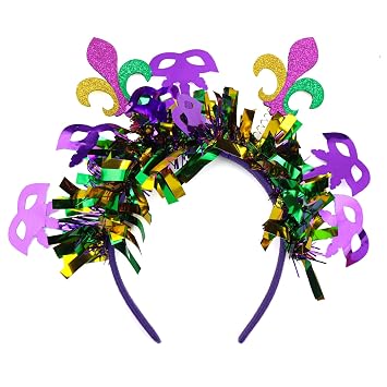 Mardi Gras Headband for Kids Mask Purple Headbands for Girls Green Glitter Carnival Costume for Women Fleur de lis Decoration